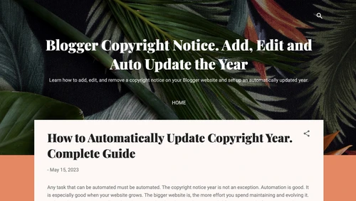 Post preview image: "Blogger Copyright Footer. Add, Edit and Auto Update the Year"