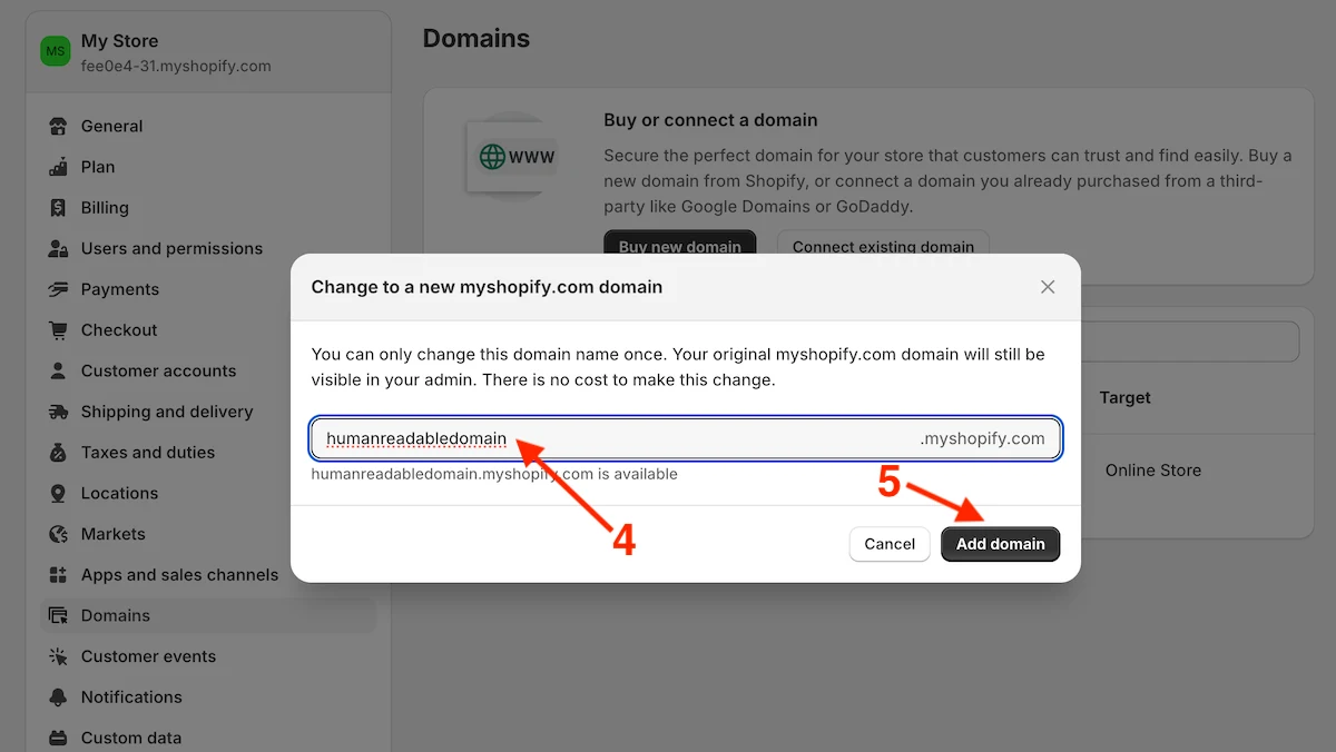 Change default myshopify.com subdomain name