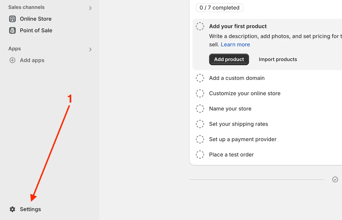 Navigate to the Shopify general Settings