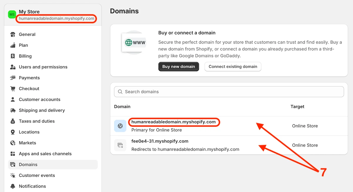 Shopify domains and subdomains settings