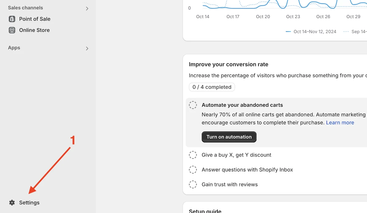 Navigate to the Shopify general Settings