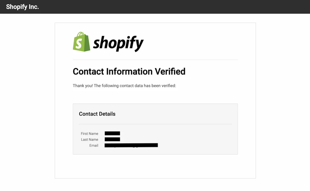 Shopify contact information verification summary