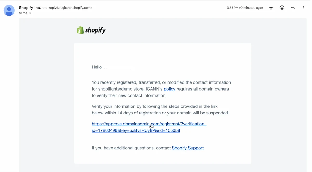 Shopify email (domain) verification