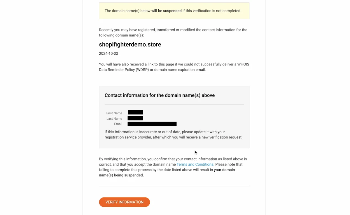 Shopify contact information verification