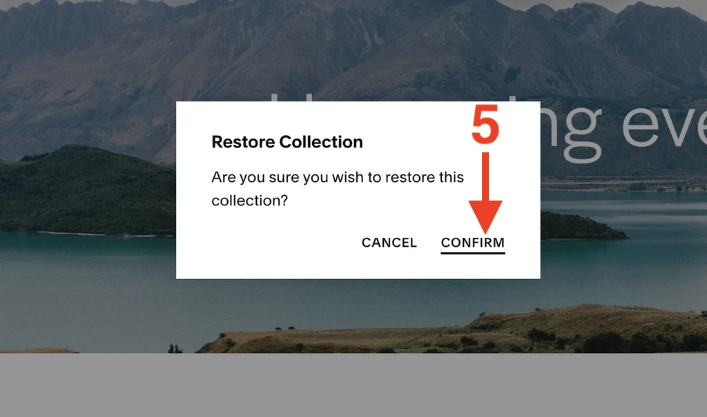 Confirm the Squarespace page restoring from trash