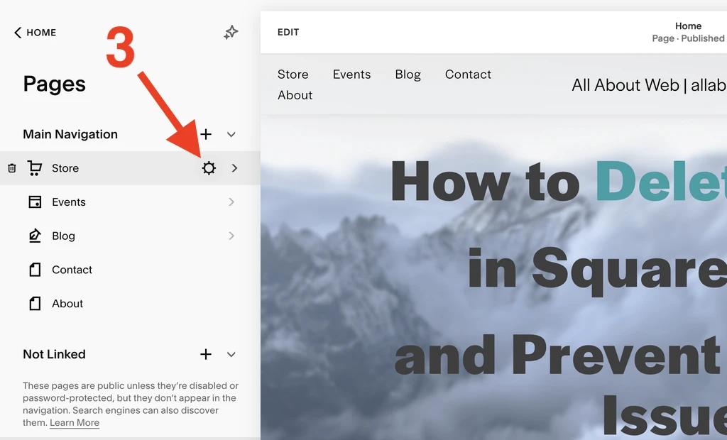 Navigate to Squarespace page settings