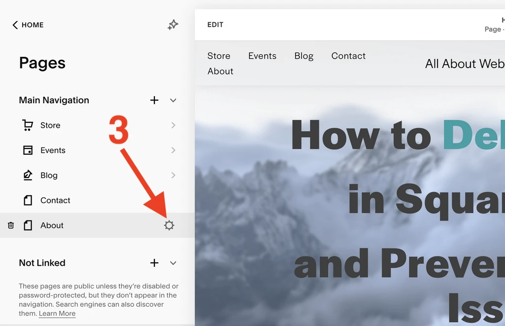 Navigate to Squarespace page settings