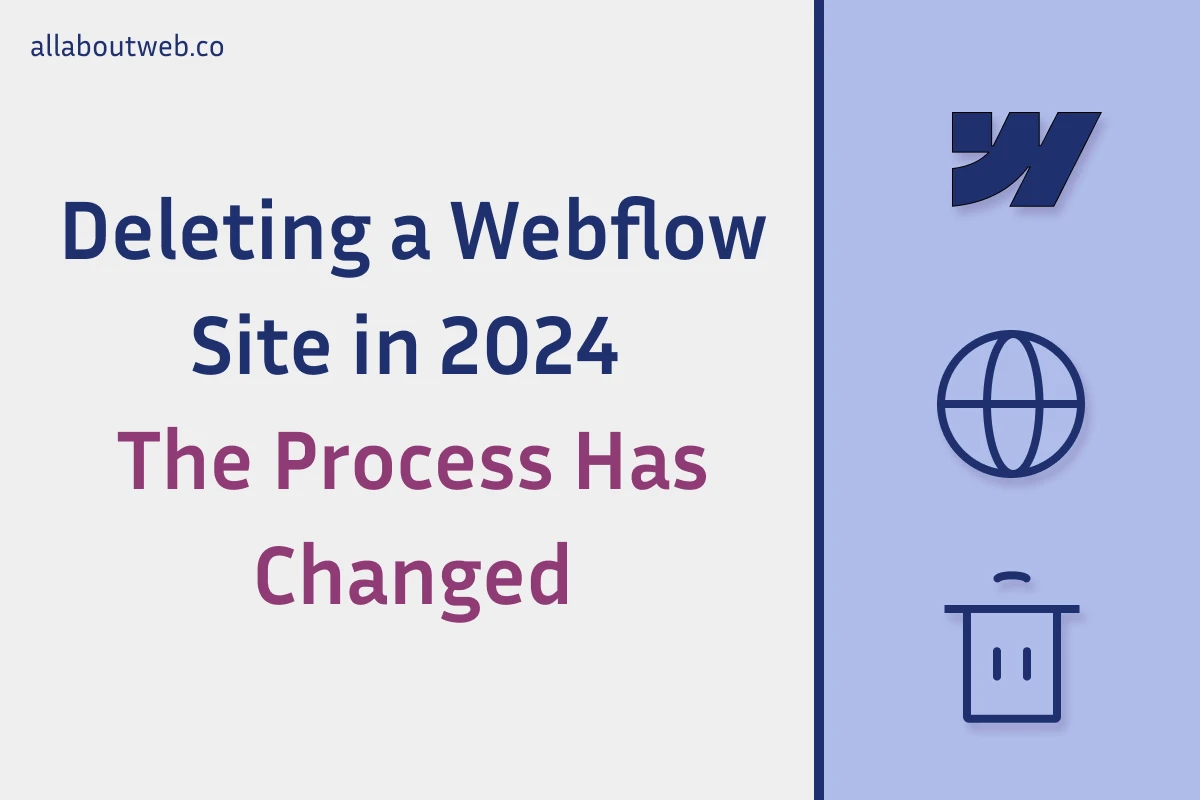 The article image: "Webflow. Delete Site in 2024. The Process Has Changed"