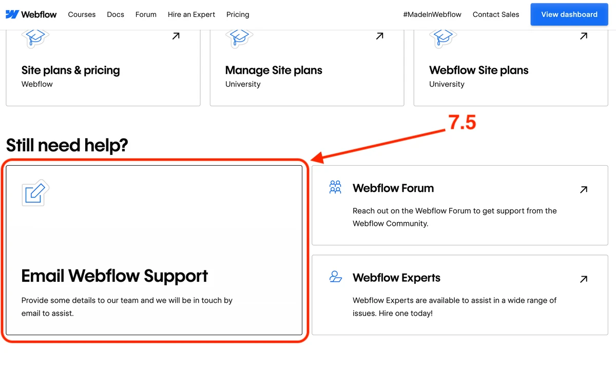 The Browse Solutions step of the Webflow Get Support flow