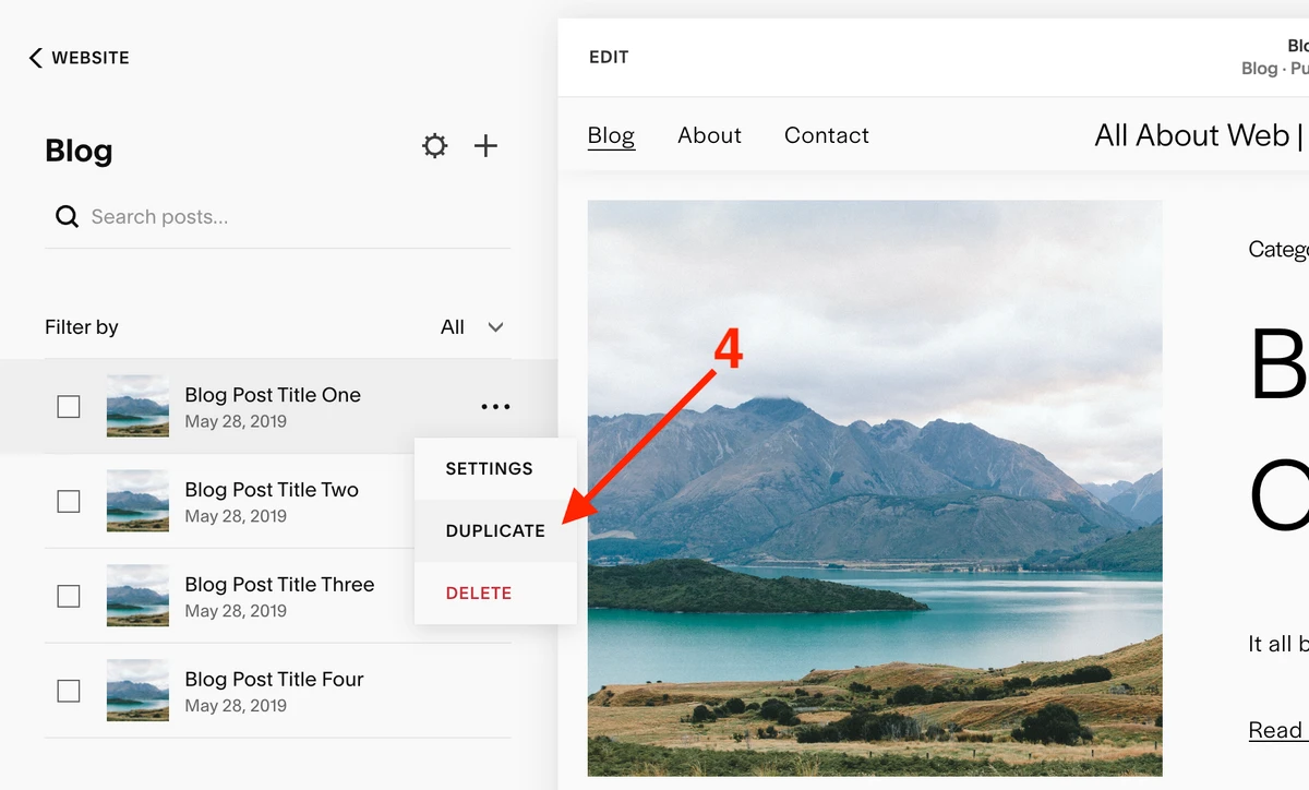 Duplicate a collection child page in Squarespace