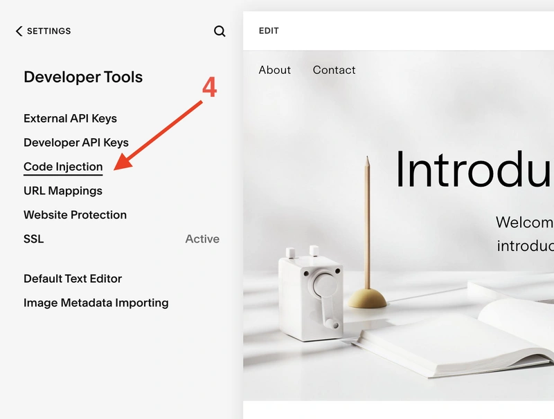 Go to the Squarespace website Code Injection developer tool