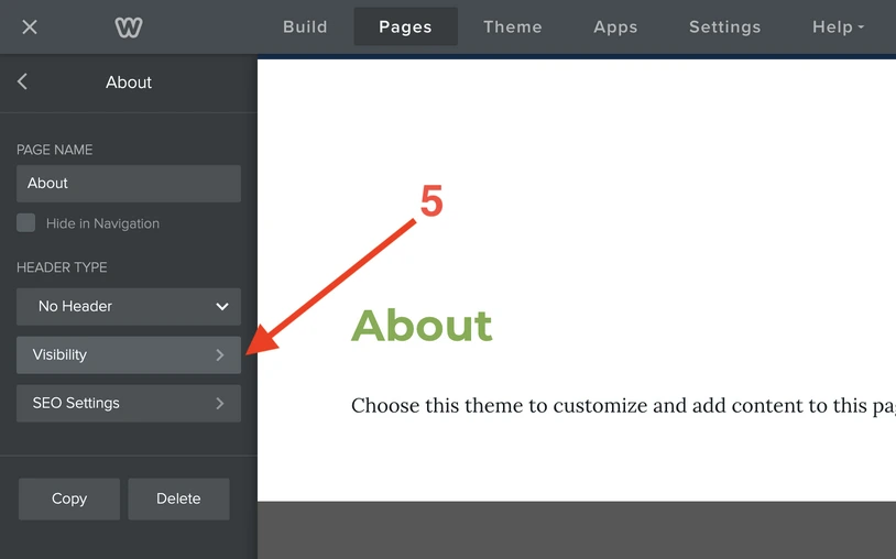 Go to the Weebly page Visibility settings