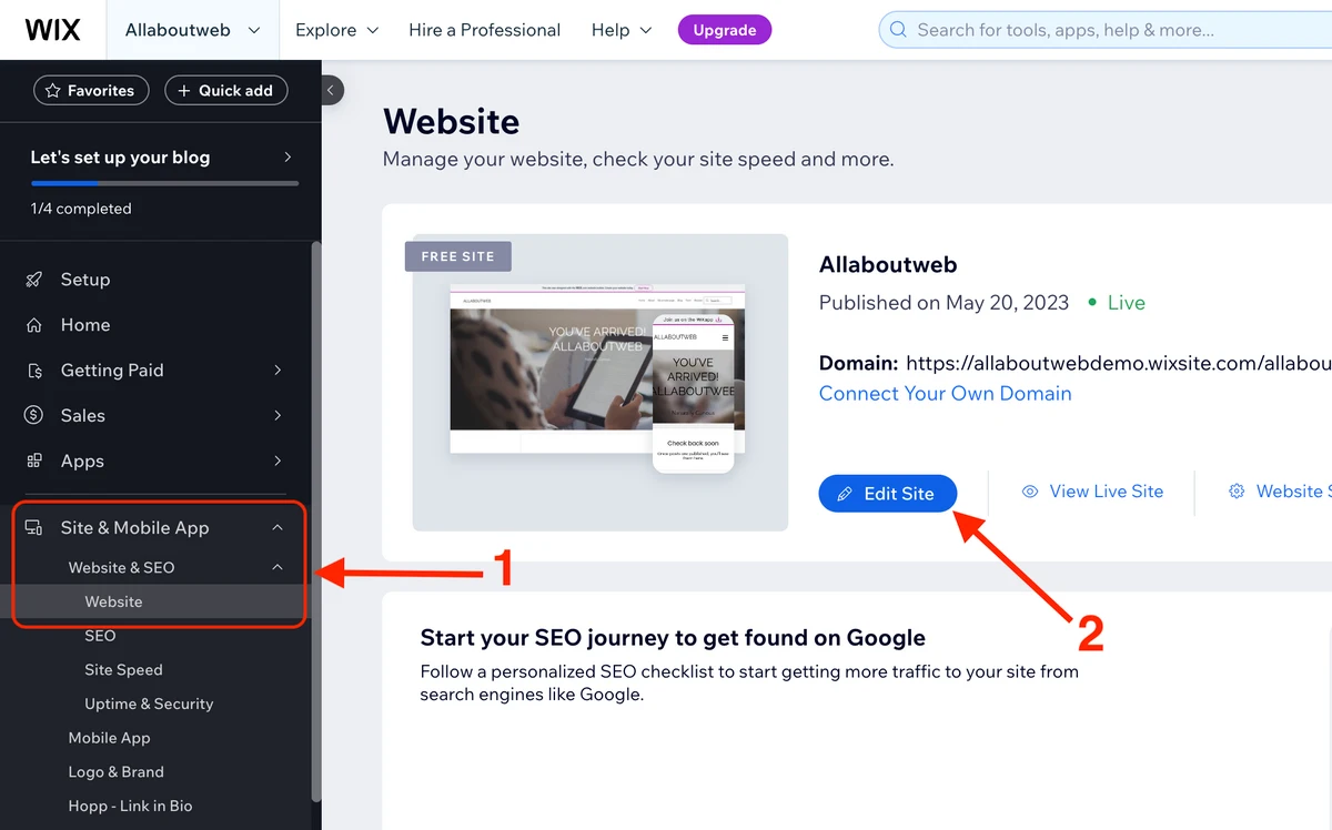 Navigate to the Wix site editor