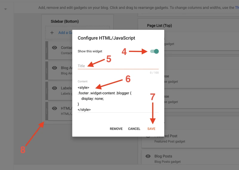 Configure HTML/JavaScript widget on Blogger