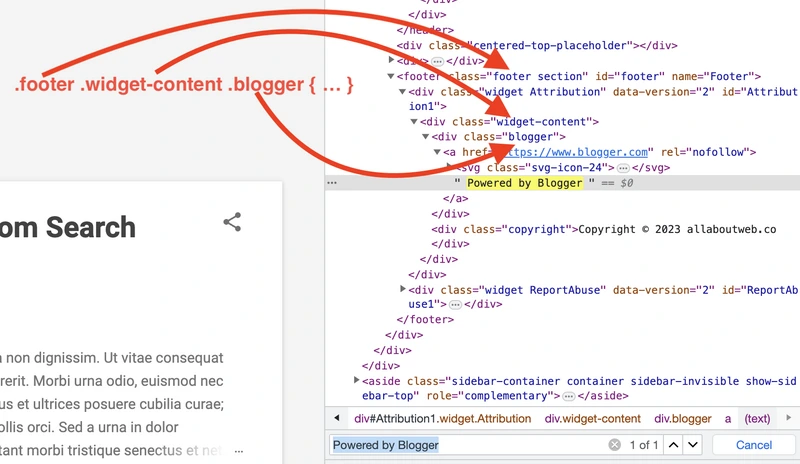 Blogger footer Attribution widget HTML markup