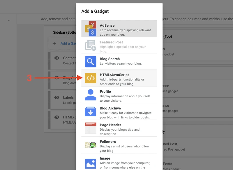 Select HTML/JavaScript widget on Blogger