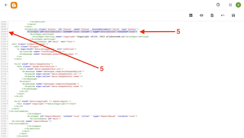 Collapse Attribution1 widget code in the theme code editor