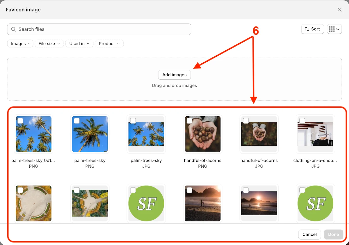 Upload a favicon image or select it from your store image gallery