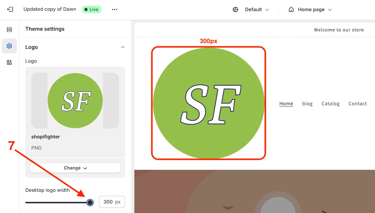 Change the logo size in Shopify