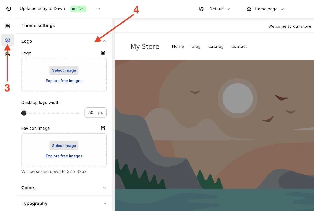 Navigate to the Logo section of Shopify theme settings