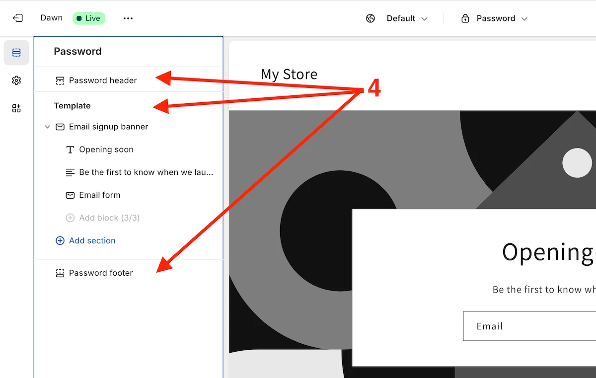 Password page UI customization in Shopify Store Theme Editor