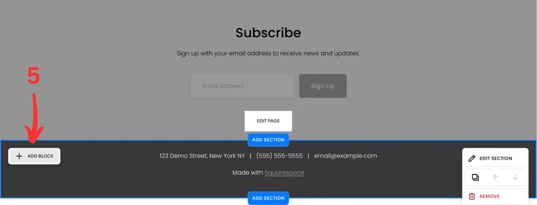 Add a new block to Squarespace website footer