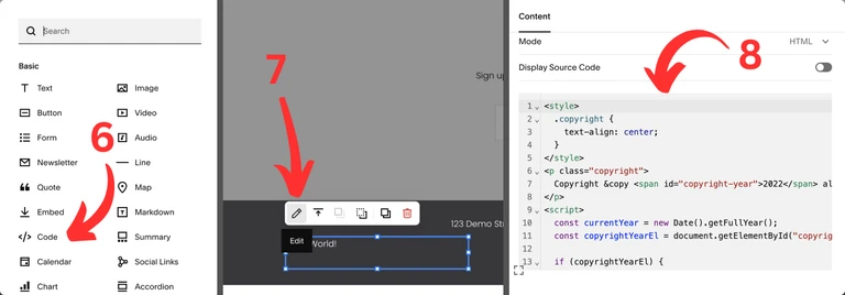 Automatically update Squarespace copyright year with "Code" block