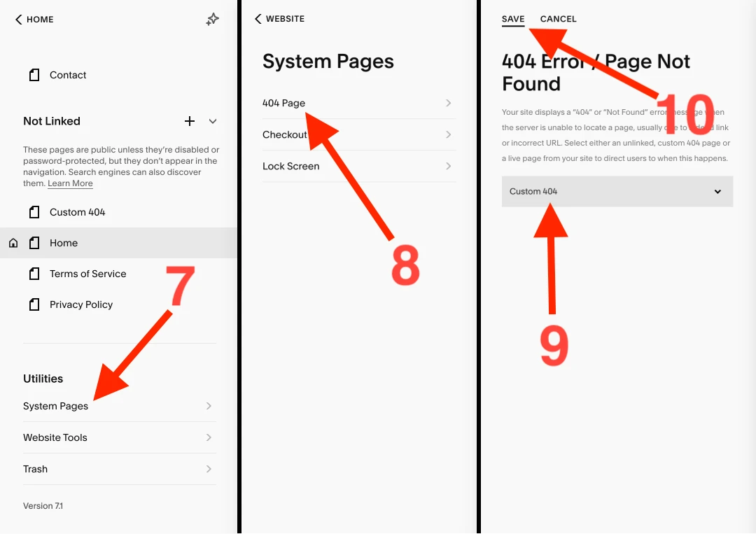 Assign previously created Custom 404 page to the default one