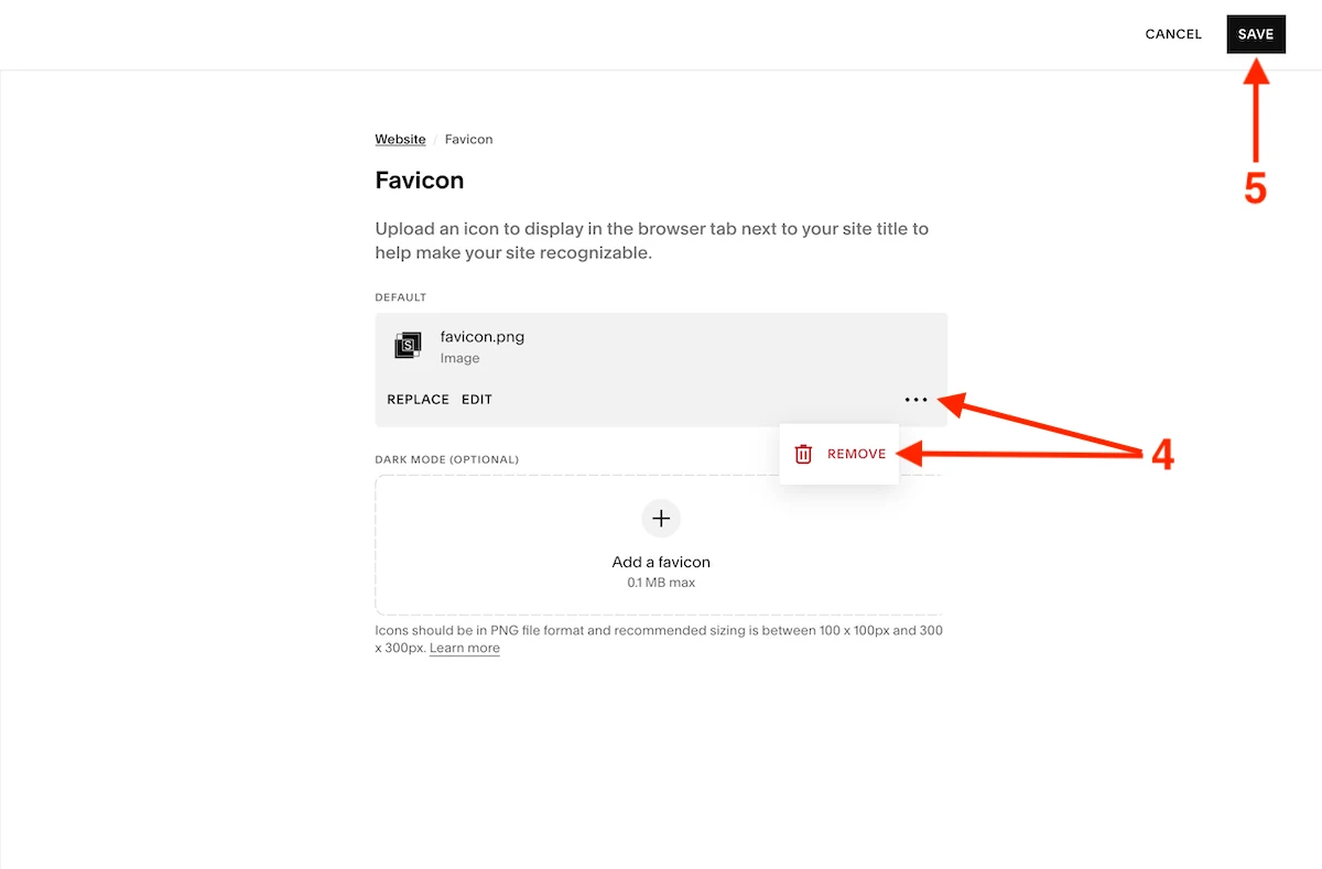 Remove favicon from a Squarespace site