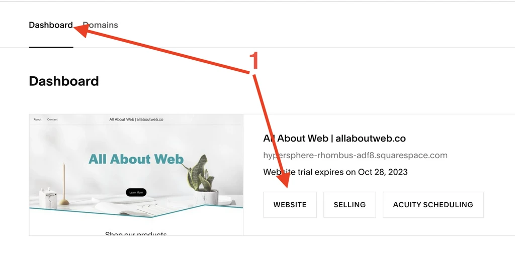 Select Squarespace website on the Dashboard